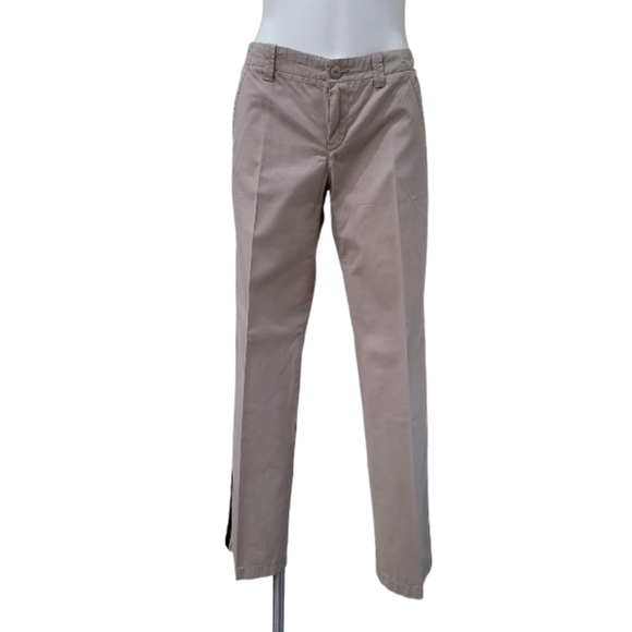 GAP Casual Tan Pant Tuxedo Style Women's 8 Black Piping Straight Leg 32x32 - Picture 3 of 10